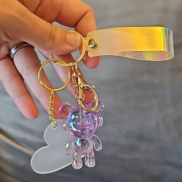 NWOT Trendy Transparent Music Bear Animal Keychain, Bag, Purse Charm. - Picture 4 of 6